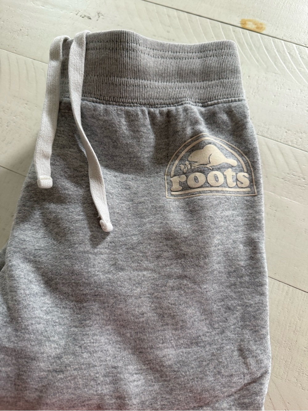 Roots Light Grey Logo Joggers with White Drawstring size small